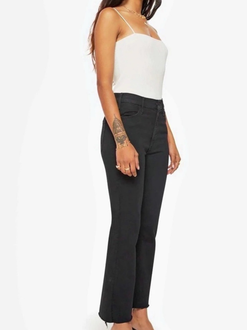 Mother The Insider Crop Step Fray Black Ankle Jeans Size 32